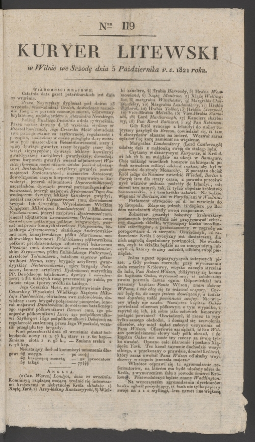 Kuryer Litewski. 1821, numer 119