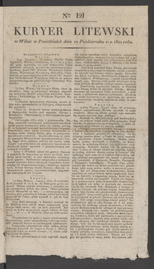 Kuryer Litewski. 1821, numer 121