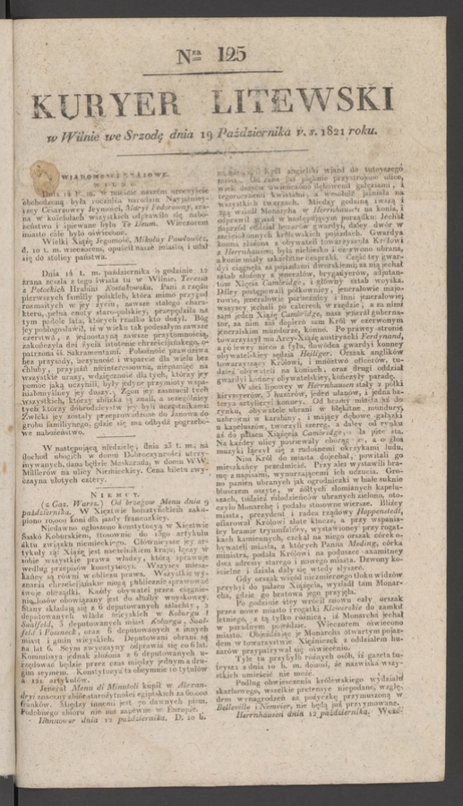 Kuryer Litewski. 1821, numer 125