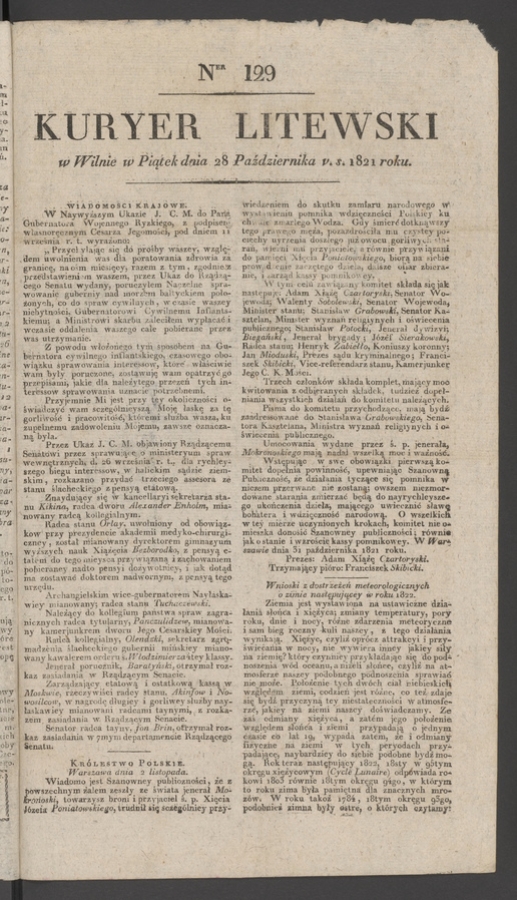 Kuryer Litewski. 1821, numer 129