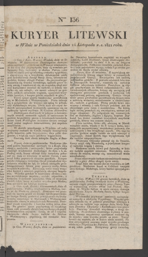 Kuryer Litewski. 1821, numer 136