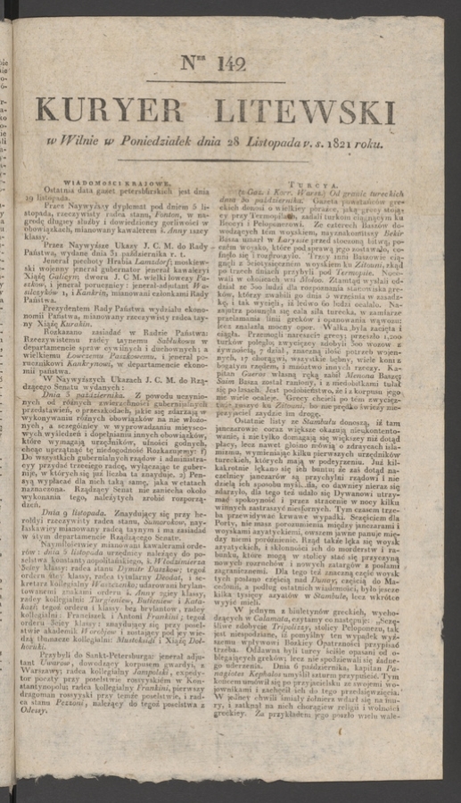 Kuryer Litewski. 1821, numer 142