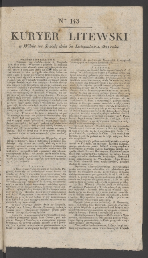Kuryer Litewski. 1821, numer 143