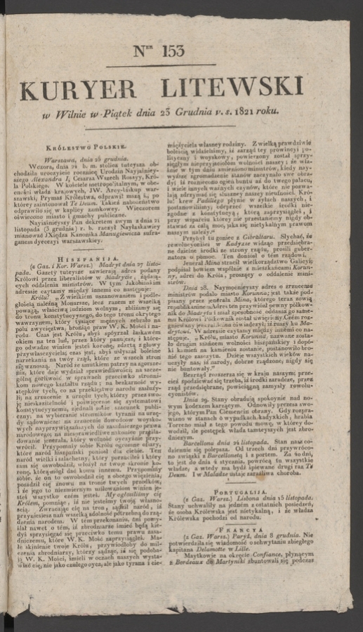 Kuryer Litewski. 1821, numer 153
