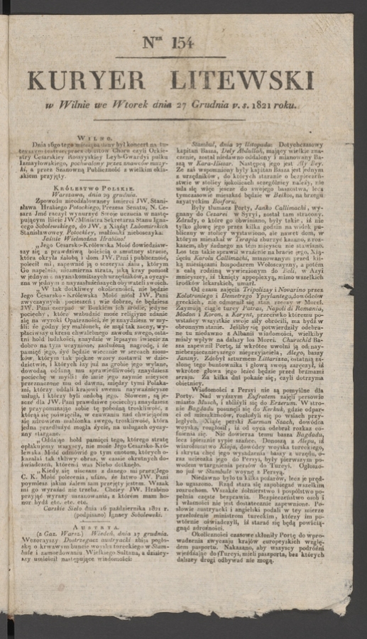 Kuryer Litewski. 1821, numer 154