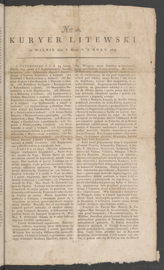 Kuryer Litewski. 1809, numero 18