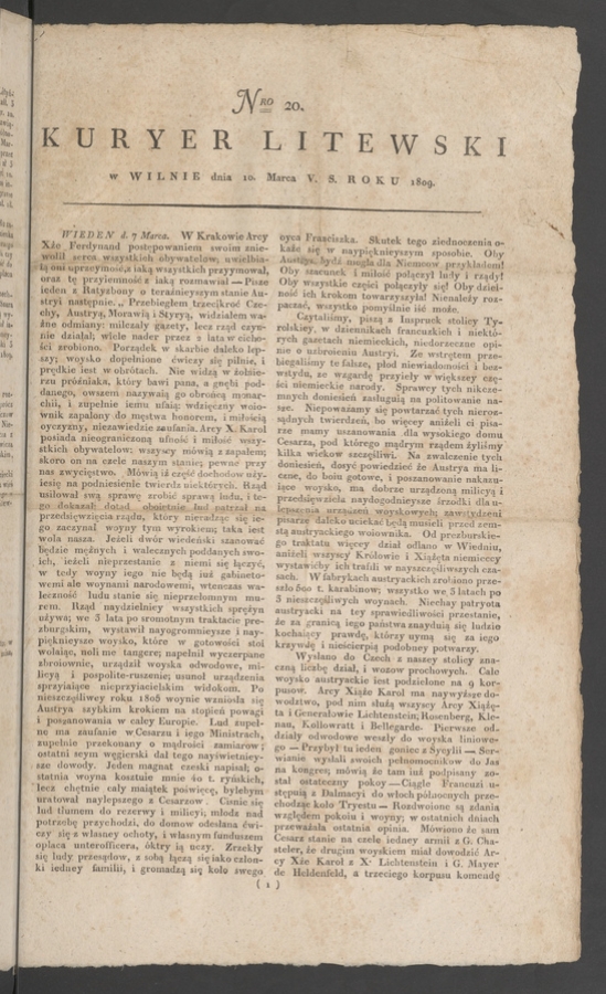 Kuryer Litewski. 1809, numero 20