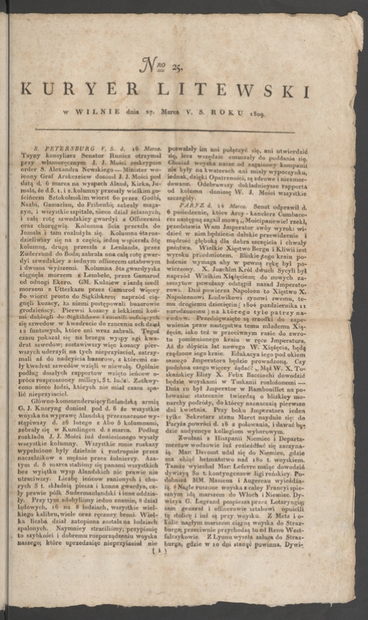 Kuryer Litewski. 1809, numero 25