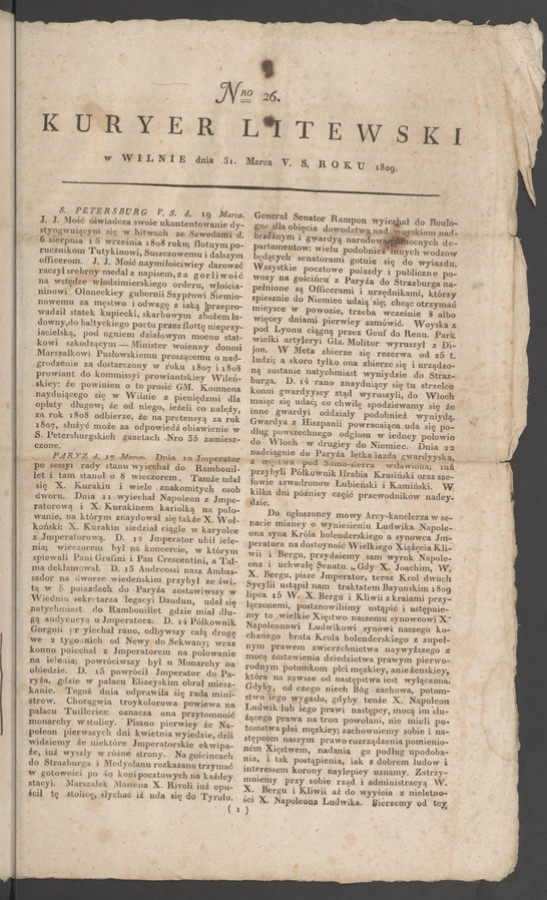 Kuryer Litewski. 1809, numero 26