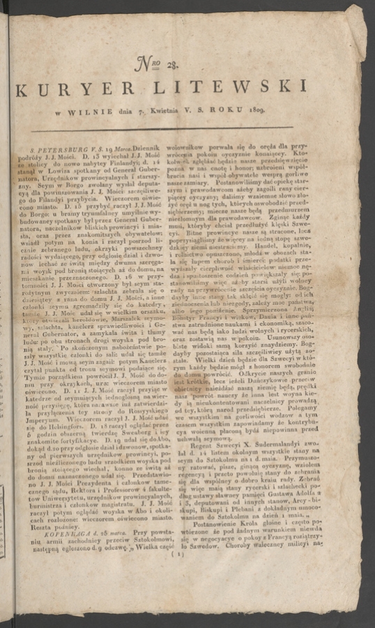 Kuryer Litewski. 1809, numero 28