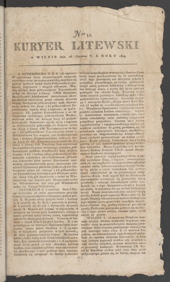 Kuryer Litewski. 1809, numero 51