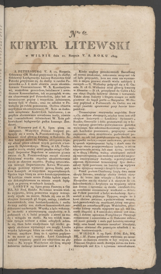 Kuryer Litewski. 1809, numero 67