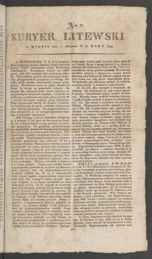 Kuryer Litewski. 1809, numero 71