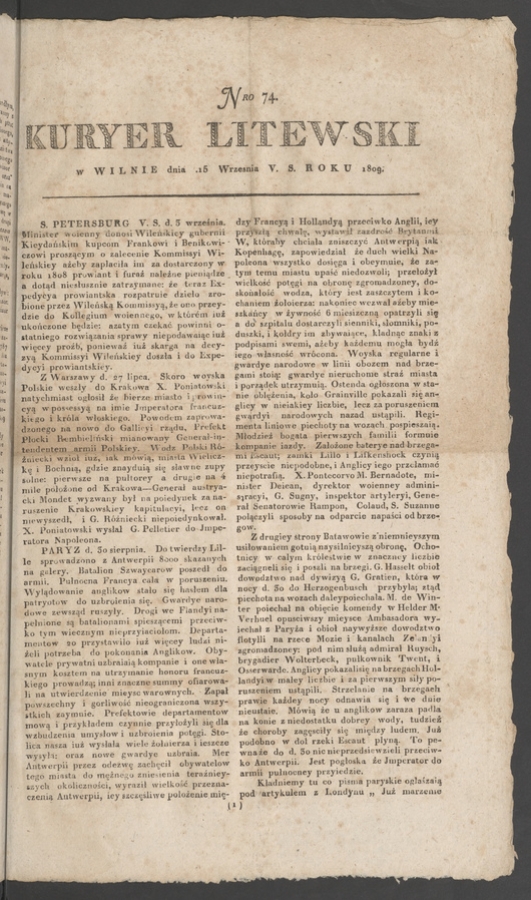 Kuryer Litewski. 1809, numero 74
