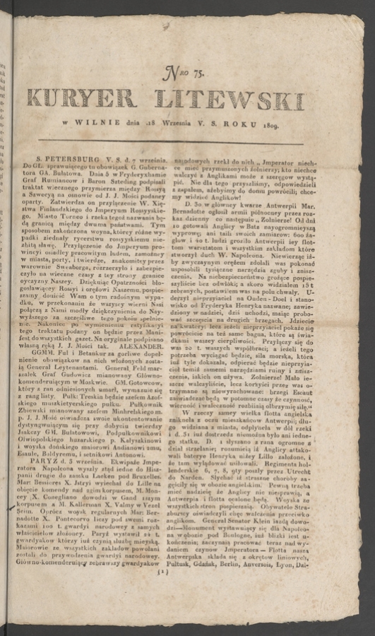 Kuryer Litewski. 1809, numero 75