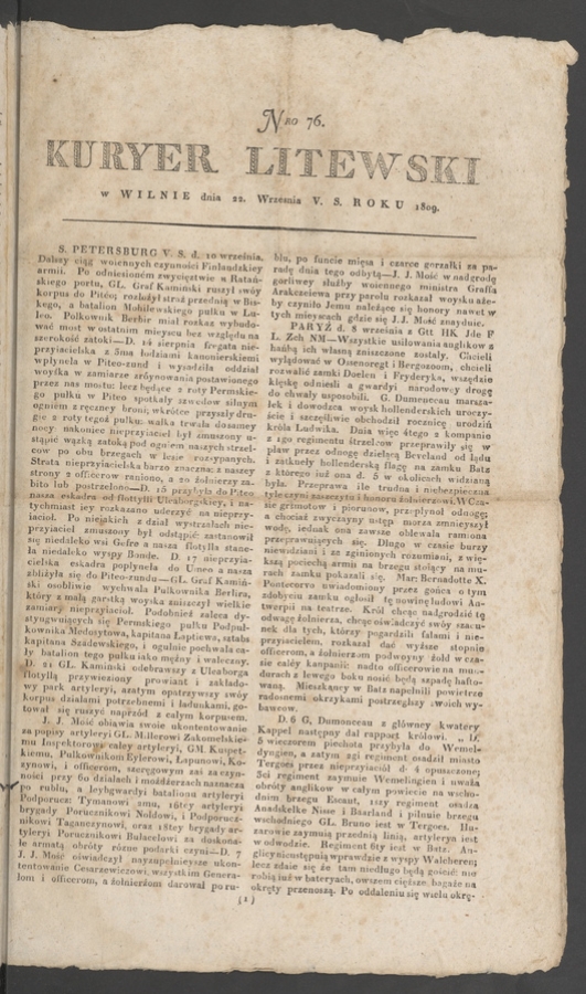 Kuryer Litewski. 1809, numero 76