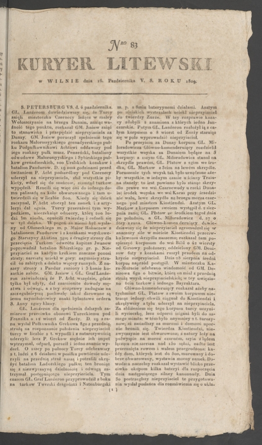 Kuryer Litewski. 1809, numero 83