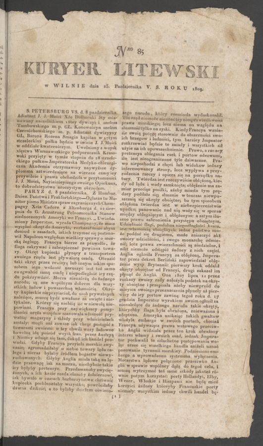 Kuryer Litewski. 1809, numero 85