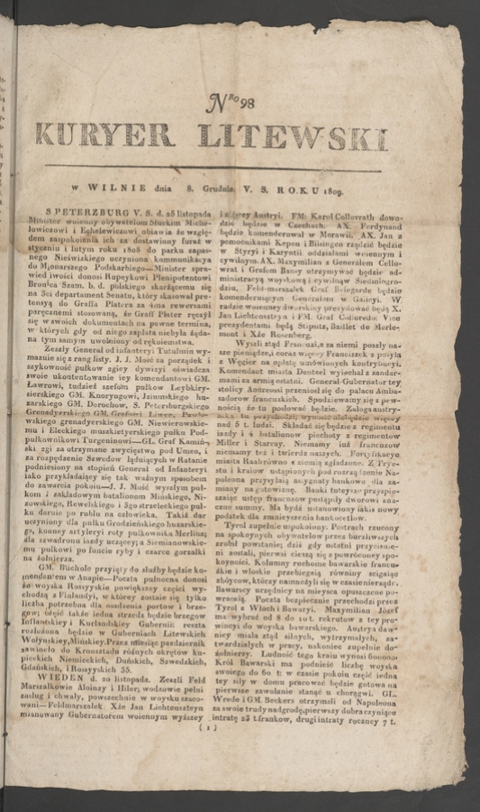 Kuryer Litewski. 1809, numero 98