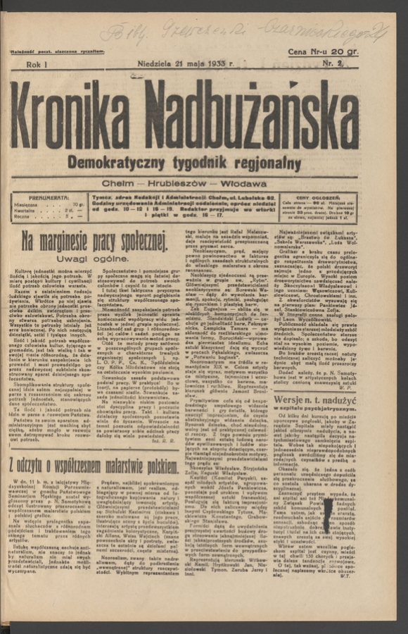Kronika Nadbużańska : demokratyczny tygodnik regjonalny. Rok 1, 1933, numer 2