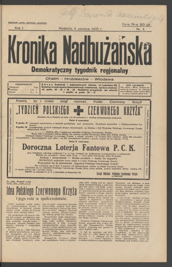 Kronika Nadbużańska : demokratyczny tygodnik regjonalny. Rok 1, 1933, numer 4