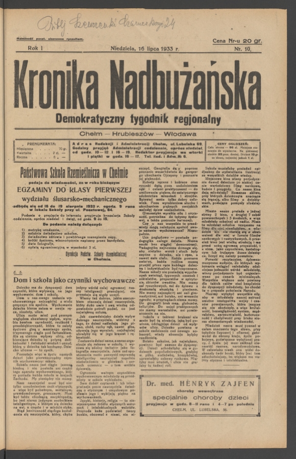 Kronika Nadbużańska : demokratyczny tygodnik regjonalny. Rok 1, 1933, numer 10