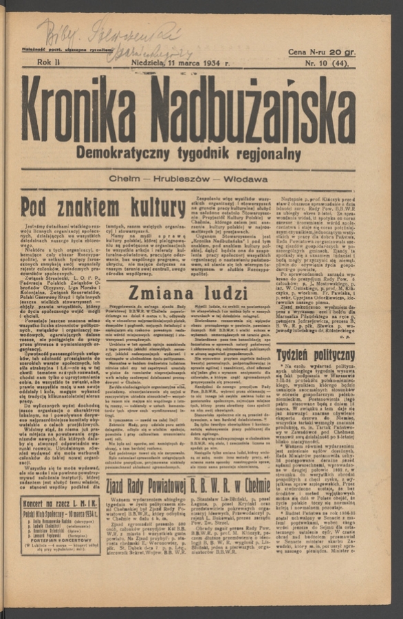 Kronika Nadbużańska&nbsp;: demokratyczny tygodnik regjonalny. Rok&nbsp;2, 1934, numer&nbsp;10