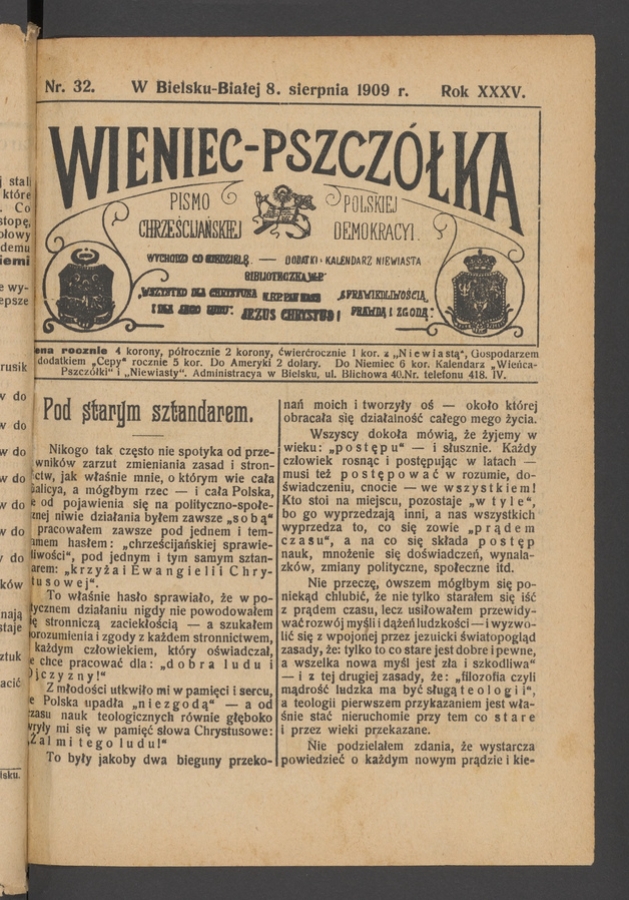 Wieniec-Pszczółka : pismo polskiej chrześcijańskiej demokracyi. Rok 35, 1909, numer 32