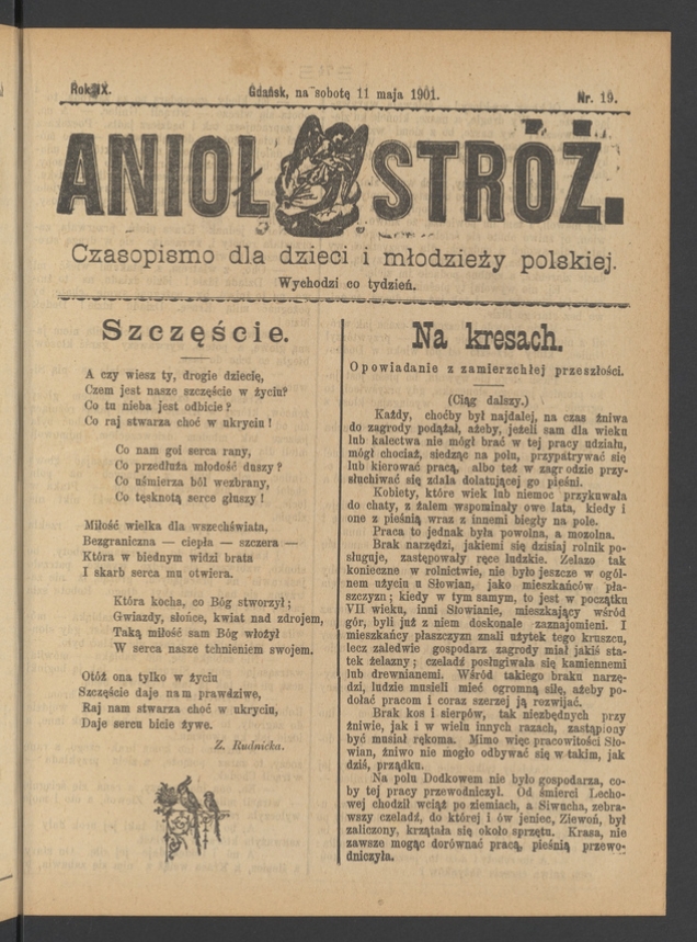 Anioł Str&oacute;ż&nbsp;: czasopismo dla&nbsp;dzieci i&nbsp;młodzieży polskiej. Rok 9, 1901, numer&nbsp;19