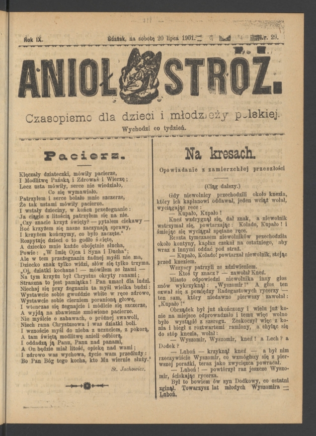 Anioł Str&oacute;ż&nbsp;: czasopismo dla&nbsp;dzieci i&nbsp;młodzieży polskiej. Rok 9, 1901, numer&nbsp;29