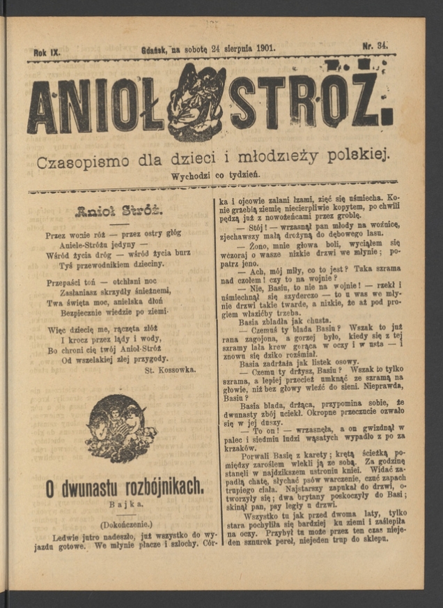 Anioł Str&oacute;ż&nbsp;: czasopismo dla&nbsp;dzieci i&nbsp;młodzieży polskiej. Rok 9, 1901, numer&nbsp;34