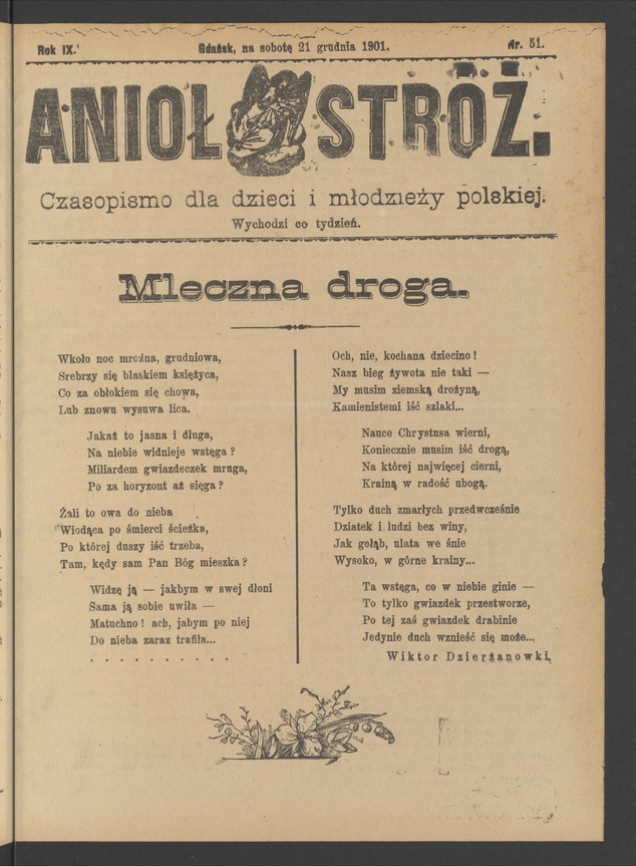 Anioł Str&oacute;ż&nbsp;: czasopismo dla&nbsp;dzieci i&nbsp;młodzieży polskiej. Rok 9, 1901, numer&nbsp;51