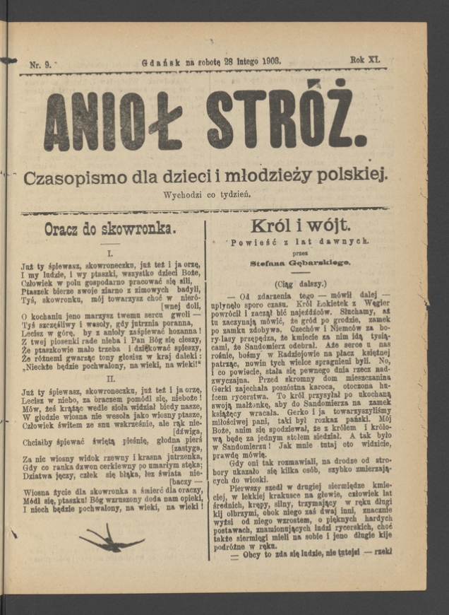 Anioł Str&oacute;ż&nbsp;: czasopismo dla&nbsp;dzieci i&nbsp;młodzieży polskiej. Rok 11, 1903, numer&nbsp;9