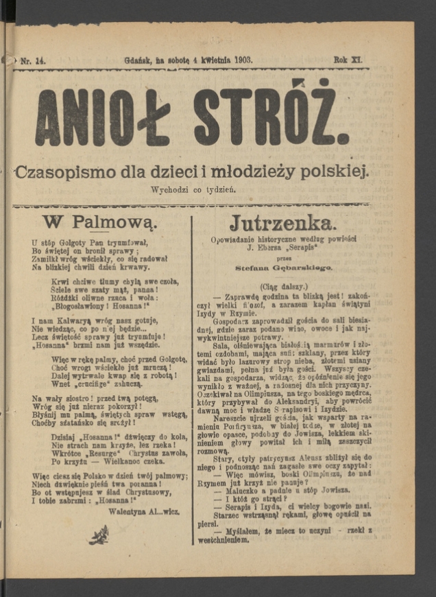 Anioł Str&oacute;ż&nbsp;: czasopismo dla&nbsp;dzieci i&nbsp;młodzieży polskiej. Rok 11, 1903, numer&nbsp;14