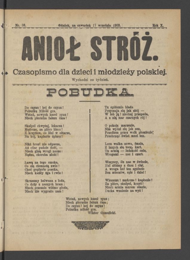Anioł Str&oacute;ż&nbsp;: czasopismo dla&nbsp;dzieci i&nbsp;młodzieży polskiej. Rok 11, 1903, numer&nbsp;38