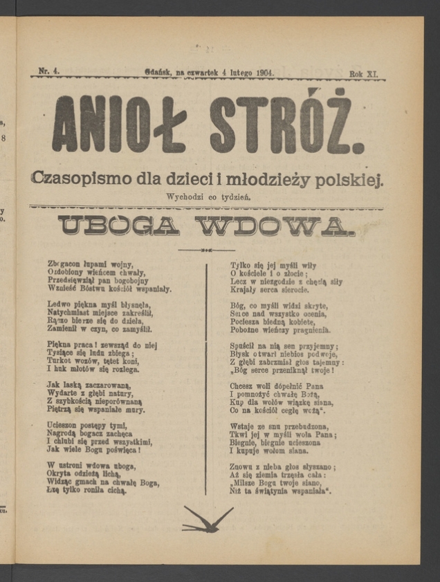 Anioł Str&oacute;ż&nbsp;: czasopismo dla&nbsp;dzieci i&nbsp;młodzieży polskiej. Rok 12, 1904, numer&nbsp;4