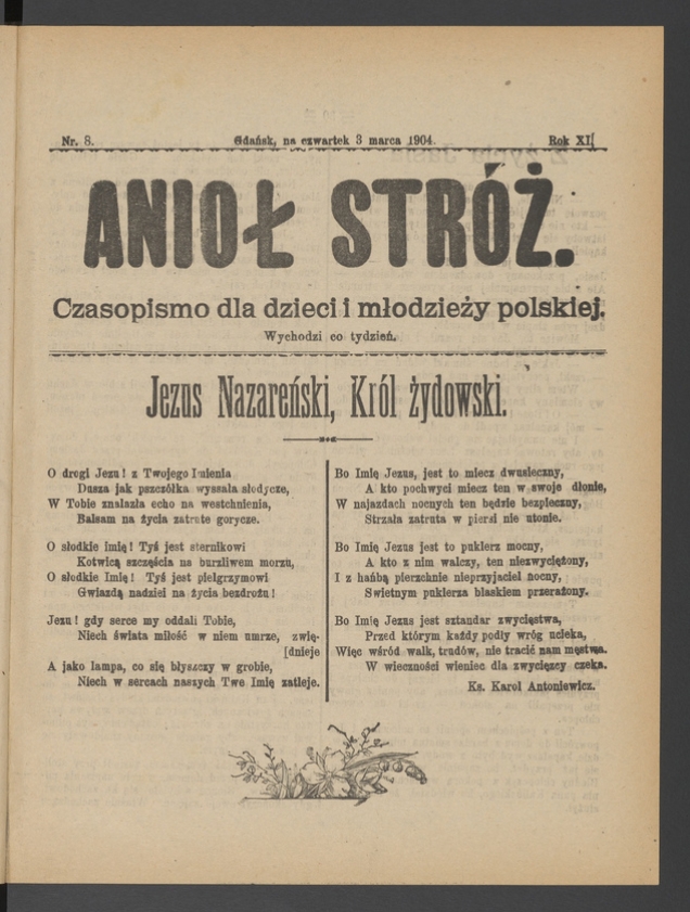 Anioł Str&oacute;ż&nbsp;: czasopismo dla&nbsp;dzieci i&nbsp;młodzieży polskiej. Rok 12, 1904, numer&nbsp;8