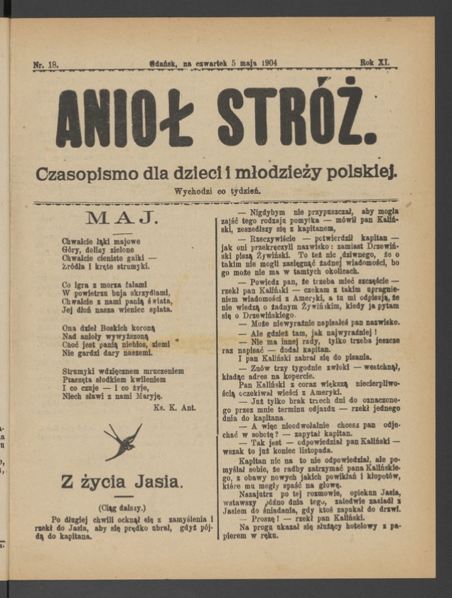Anioł Str&oacute;ż&nbsp;: czasopismo dla&nbsp;dzieci i&nbsp;młodzieży polskiej. Rok 12, 1904, numer&nbsp;18