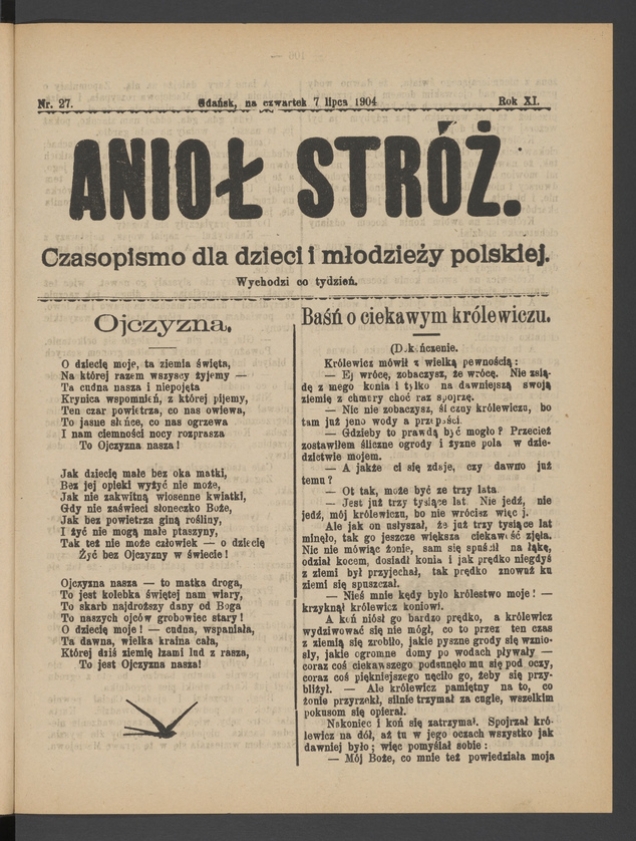 Anioł Str&oacute;ż&nbsp;: czasopismo dla&nbsp;dzieci i&nbsp;młodzieży polskiej. Rok 12, 1904, numer&nbsp;27