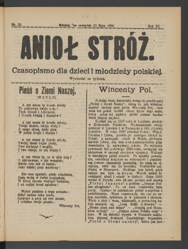 Anioł Str&oacute;ż&nbsp;: czasopismo dla&nbsp;dzieci i&nbsp;młodzieży polskiej. Rok 12, 1904, numer&nbsp;29