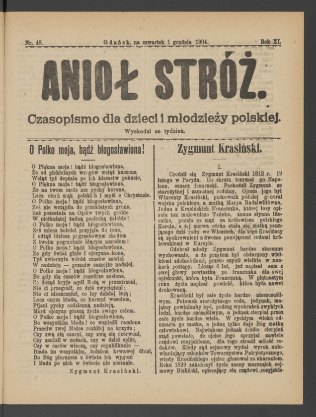 Anioł Str&oacute;ż&nbsp;: czasopismo dla&nbsp;dzieci i&nbsp;młodzieży polskiej. Rok 12, 1904, numer&nbsp;48