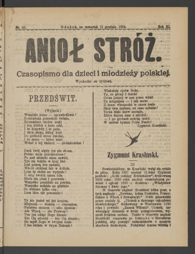 Anioł Str&oacute;ż&nbsp;: czasopismo dla&nbsp;dzieci i&nbsp;młodzieży polskiej. Rok 12, 1904, numer&nbsp;50