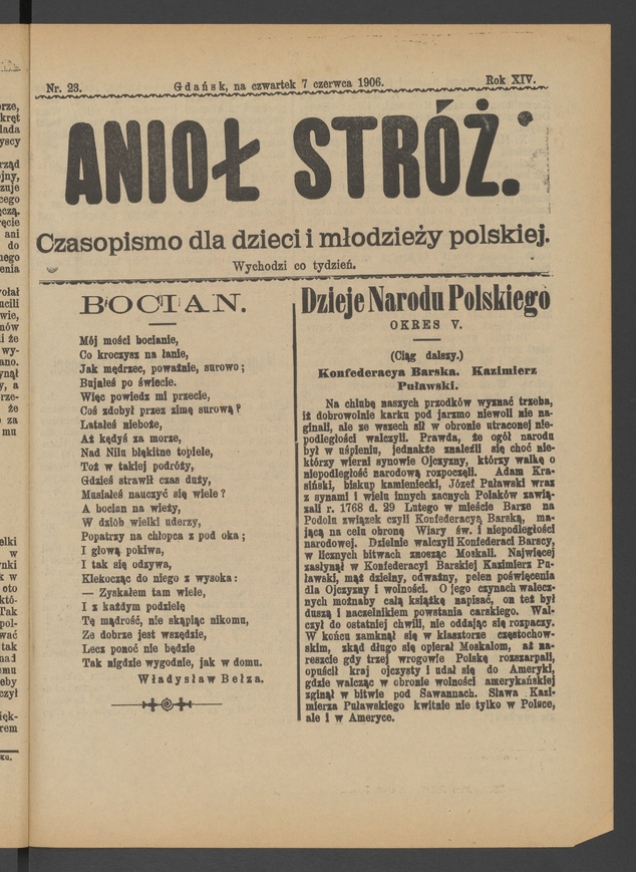 Anioł Str&oacute;ż&nbsp;: czasopismo dla&nbsp;dzieci i&nbsp;młodzieży polskiej. Rok 14, 1906, numer&nbsp;23