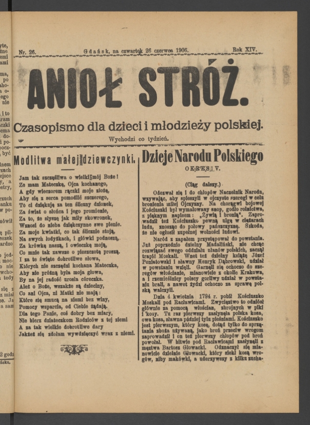 Anioł Str&oacute;ż&nbsp;: czasopismo dla&nbsp;dzieci i&nbsp;młodzieży polskiej. Rok 14, 1906, numer&nbsp;26
