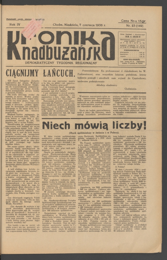 Kronika Nadbużańska&nbsp;: demokratyczny tygodnik regjonalny. Rok&nbsp;4, 1936, numer&nbsp;23
