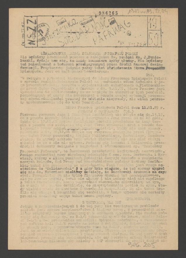 Jutrzenka Solidarność Pafawag. 1985, numer&nbsp;19&nbsp;(59)