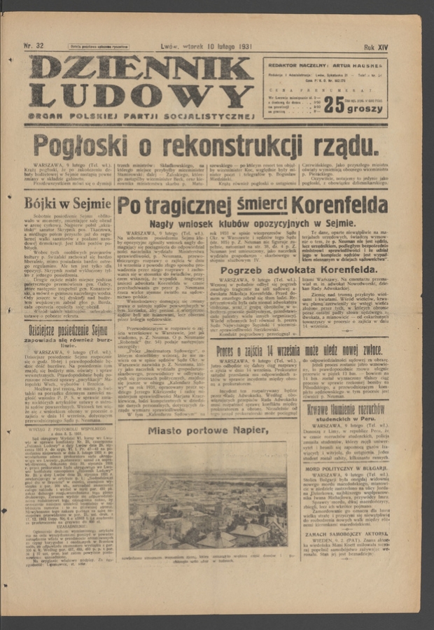 Dziennik Ludowy&nbsp;: organ Polskiej Partji Socjalistycznej. Rok&nbsp;14, 1931, numer&nbsp;32