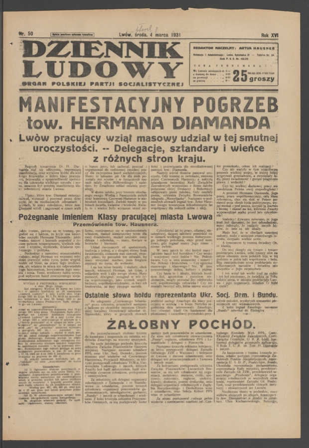 Dziennik Ludowy&nbsp;: organ Polskiej Partji Socjalistycznej. Rok&nbsp;14, 1931, numer&nbsp;50