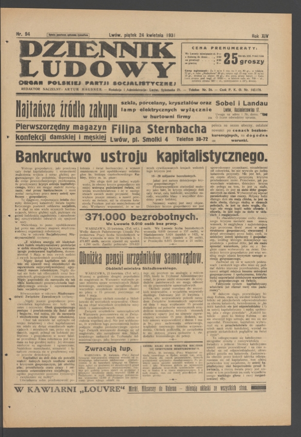Dziennik Ludowy&nbsp;: organ Polskiej Partji Socjalistycznej. Rok&nbsp;14, 1931, numer&nbsp;94