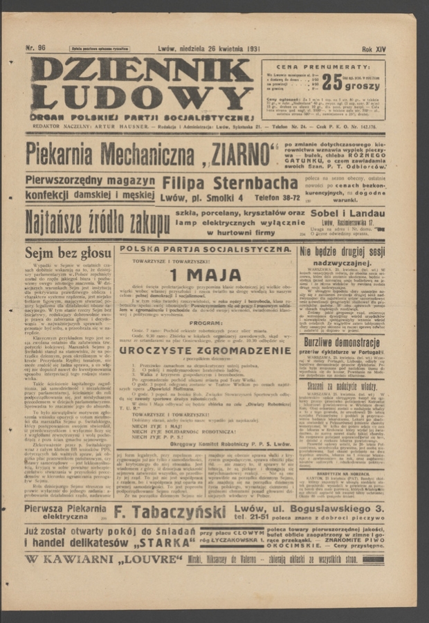 Dziennik Ludowy&nbsp;: organ Polskiej Partji Socjalistycznej. Rok&nbsp;14, 1931, numer&nbsp;96
